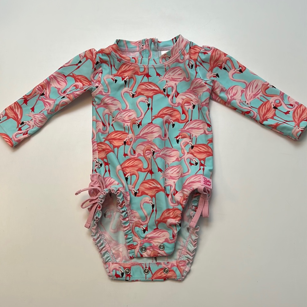 Baby girls Ruffle abuts one piece swimsuit flamingo 6-12 months